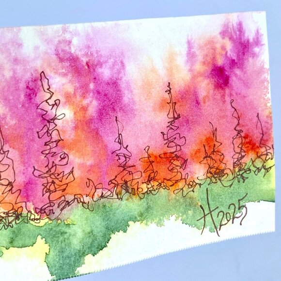 ACEO Original Art Watercolor Landscape on Watercolor Paper ATC 2.5x3.5in - Picture 2 of 3